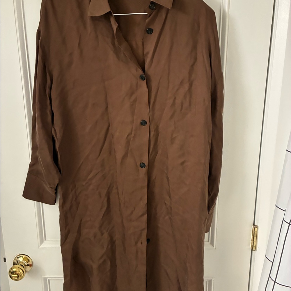 Zara Brown Button-Up Blouse